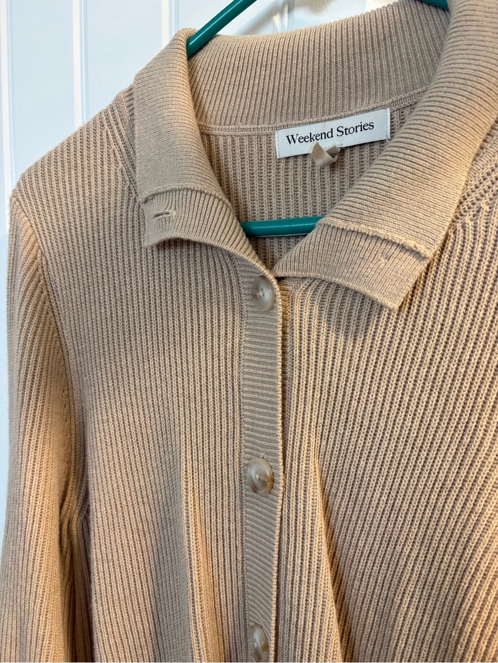 Weekend Stories Beige Ribbed Collared Knit Top - Picture 3 of 4